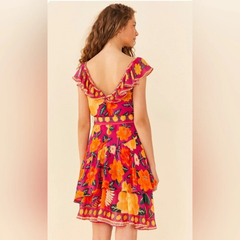 Farm Rio Flowers Tapestry Pink Mini Dress Size Large NWT